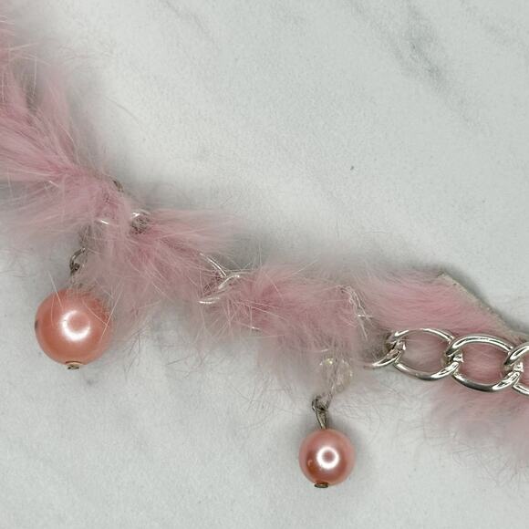Beaded Fur Woven Silver Tone Chain Link Belt OS Y2K Festival - Picture 8 of 16